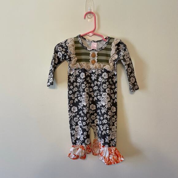 Giggle Moon baby Girls 12 Months floral ruffle one piece onsie multicolor summer - Picture 1 of 7